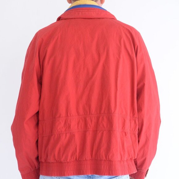 VTG Lewritter Beverly Hills Red Yellow Zip Up W/ Stowaway Hood Aviator Jacket M - Picture 2 of 13